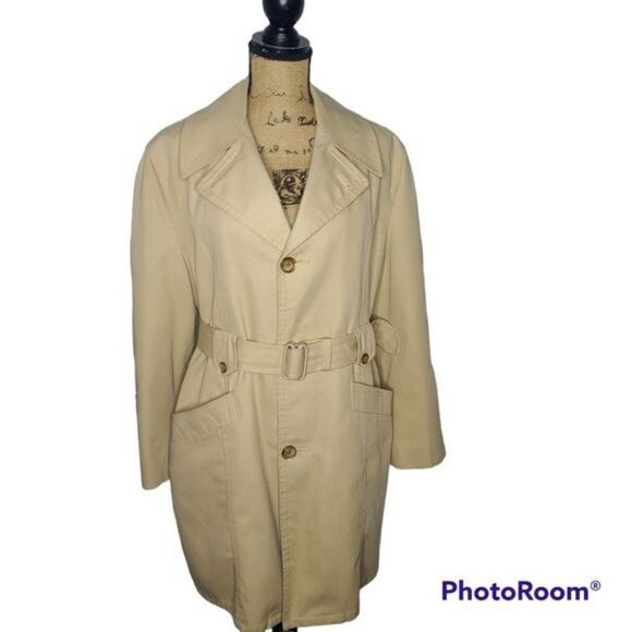 Vintage Jackets & Blazers - Vintage Minimalist Neutral Sherpa Lined Tan Classic Trenchcoat